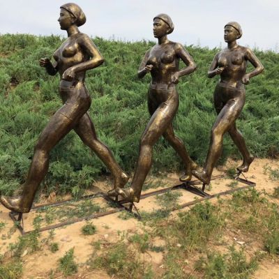 玻璃钢仿铜户外园林景观跑步的女性人物雕塑 