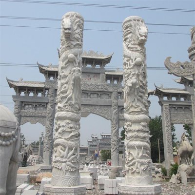 景区园林大型浮雕龙柱雕塑 