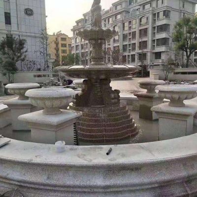 小区水池喷泉摆放花岗岩欧式流水水钵 水钵雕塑喷泉石材寺院大理