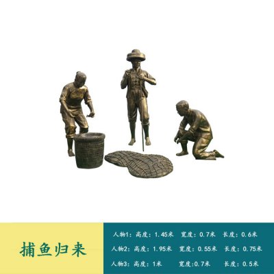公园园林摆放仿铜鱼文化玻璃钢捕鱼归来民俗人物雕塑 