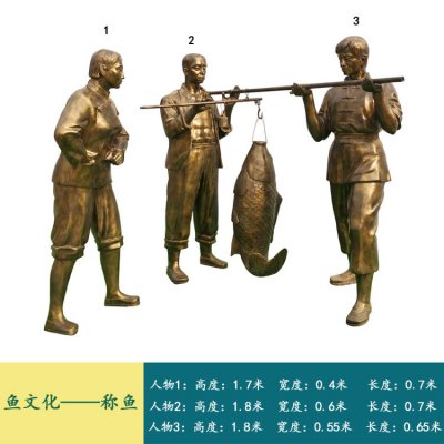 玻璃钢仿铜民俗渔文化称鱼的人物雕塑 