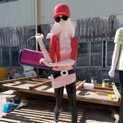 玻璃钢卡通手拿包包的女性人物雕塑 