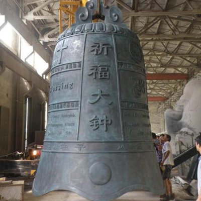 祈福玻璃钢仿铜寺庙大型吊钟雕塑 铜钟雕塑寺院挂件意思模型
