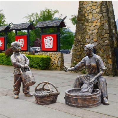 玻璃钢仿铜情景洗衣服的情景人物小品雕塑 
