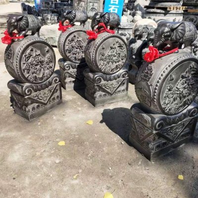 庭院摆放招财青石做旧小象抱鼓石 抱鼓石雕塑石雕庭院全集模型