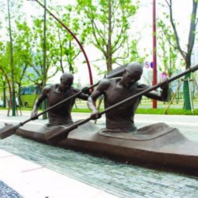 公园摆放铸铜双人皮划艇运动人物雕塑 