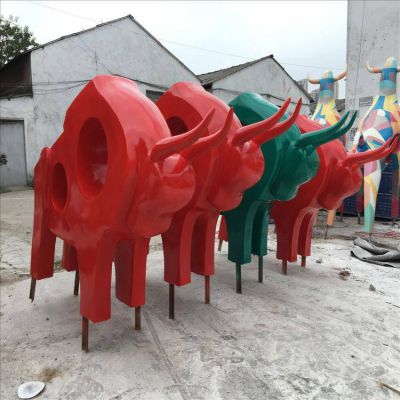 不锈钢彩绘园林广场抽象动物牛 