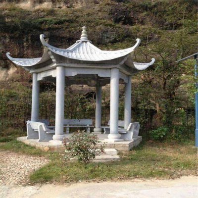 园林景区青石石雕中式古建筑凉亭雕塑 