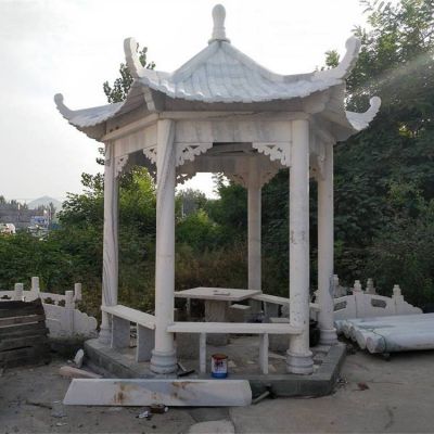 园林景观花岗岩石雕六角凉亭雕塑 