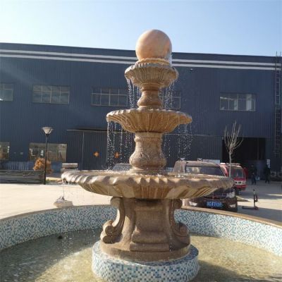 公司小区园林摆放欧式黄锈岩多层水钵喷泉雕塑 水钵雕塑花岗岩玻璃钢园林伦贝尔