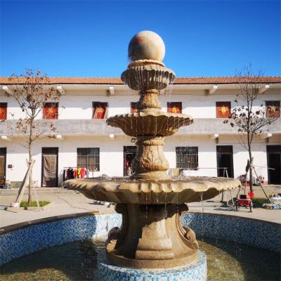 校园广场摆放花岗岩流水喷泉欧式水钵雕塑 水钵雕塑庭院寺院大理石材