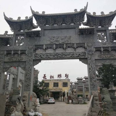 浮雕龙纹大型青石石雕景观牌楼雕塑 