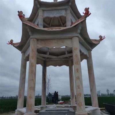 园林户外景区大型晚霞红石雕凉亭雕塑 