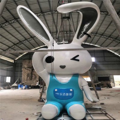 园林景观创意装饰摆件玻璃钢卡通兔子雕塑 兔子雕塑教程砖块画稿雕刻品