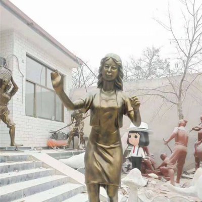 园林户外玻璃钢仿铜女性人物雕塑 