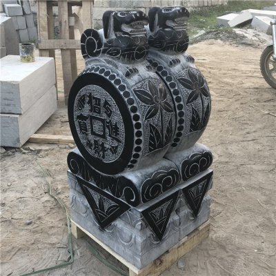 黑色大理石石雕招财镇宅景观抱鼓石雕塑 抱鼓石雕塑图片大理石图案栏杆