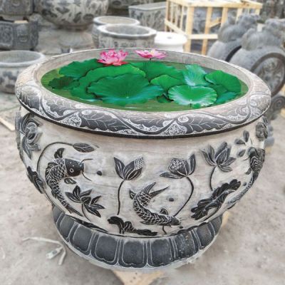 浮雕园林浮雕荷花种花养鱼花盆雕塑 荷花雕塑花缸玫瑰实体工厂
