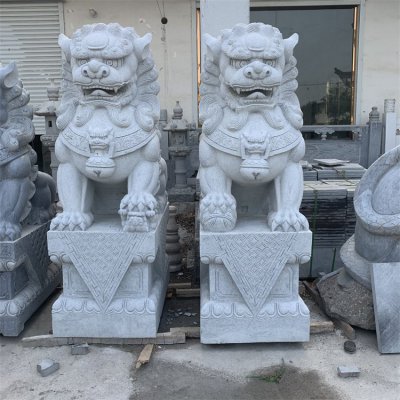 庭院摆放看门镇宅青石狮子门墩一对雕塑 石门墩雕塑图片造型天然效果图