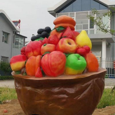玻璃钢果篮雕塑农场装饰摆件 果篮雕塑厂家手工制作效果图