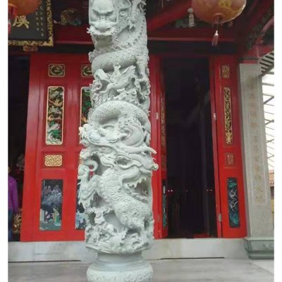 景区景点大理石石雕浮雕盘龙景观石柱雕塑 