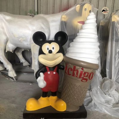 玻璃钢彩绘商场网红店铺卡通米老鼠雕塑 米老鼠雕塑老鼠作品石雕图片