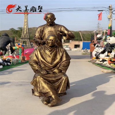 景区园林玻璃钢仿铜剃头的人物小品摆件 