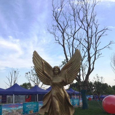 园林户外景观玻璃钢仿铜西方天使雕塑 天使雕塑摆件世界金色雕像