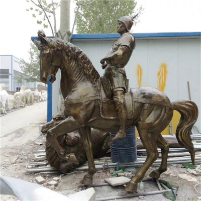景区户外摆放玻璃钢仿铜西方人物骑马雕塑 