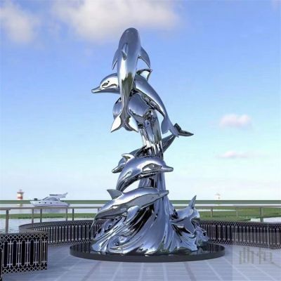 公园摆放不锈钢镜面海豚群雕塑 海豚雕塑石雕架子浴缸玻璃