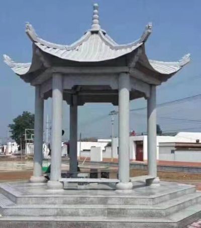村庄文化广场摆放中式六角青石休息凉亭 