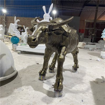 户外园林大型农耕耕地老黄牛雕塑 农耕牛雕塑造型景观文化彩绘