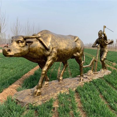 玻璃钢仿铜景观耕地牛雕塑摆件 耕地牛雕塑耕地大型广场公园