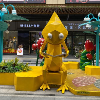 城市街道装饰摆件不锈钢几何抽象蜥蜴雕塑 