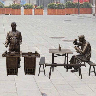 民俗文化玻璃钢仿铜吃饭的情景人物小品 