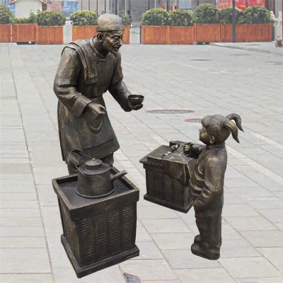 公园商业街摆放玻璃钢仿铜卖小吃人物雕塑 小吃雕塑民俗庙会青石作品简介