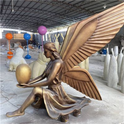 景区园林摆放玻璃钢仿铜西方天使人物雕像 天使雕塑教程临清全集别墅