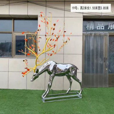 园林户外不锈钢创意景观抽象动物景观梅花鹿雕塑 