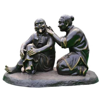 玻璃钢仿铜情景小品掏耳朵的人物雕塑 