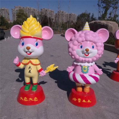 商场店铺摆放玻璃钢卡通老鼠吉祥物雕塑 老鼠雕塑造型灯台狮子和尚