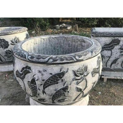 大型景观庭院装饰摆件青石水缸雕塑 