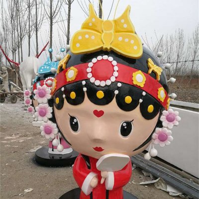 玻璃钢卡通彩绘戏曲人物净雕塑 戏曲雕塑学院案例制作玻璃钢
