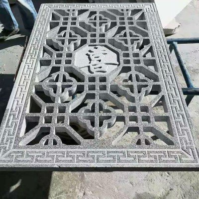 中式庭院装饰花岗岩雕刻镂空传统花纹花窗雕塑 花窗雕塑厂家灯笼企业中式
