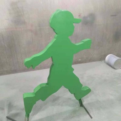 不锈钢剪影创意运动的跑步的小男孩雕塑 男孩雕塑图片愤怒寓意海龟