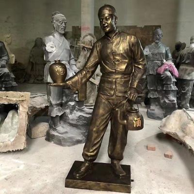饭店摆放玻璃钢仿铜迎宾店小二雕像 店小二雕塑景观酒店图片迎宾