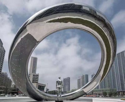 城市广场摆放大型镜面不锈钢圆环景观雕塑 圆环雕塑不锈钢文案价格表铁艺