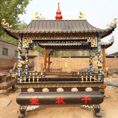 寺庙摆放铸铁宝顶长形烧纸香炉雕塑 香炉雕塑厂家成品紫色正屋