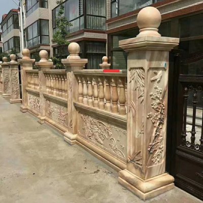 别墅装饰晚霞红浮雕防护围墙栏板 栏板雕塑厂家扶手梅兰石桥
