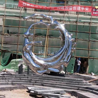 小区广场摆放镜面不锈钢海浪园林艺术景观雕塑 海浪雕塑作品玉石造型插画