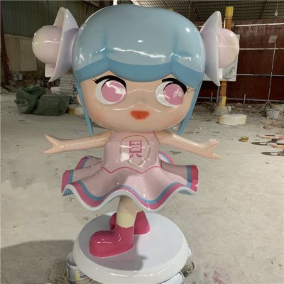 网红店铺玻璃钢卡通小女孩人物雕塑 女孩雕塑小女孩面具云朵民族