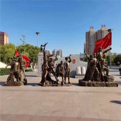 广场玻璃钢仿铜红色文化八路军主题雕塑 八路军雕塑景区将军王树山马的